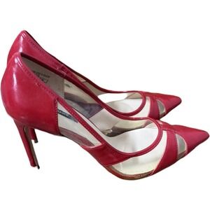 Zara Red Pump Heels Clear Cut Out Pointed Toe Size EU 37 US 7 Sexy Formal
